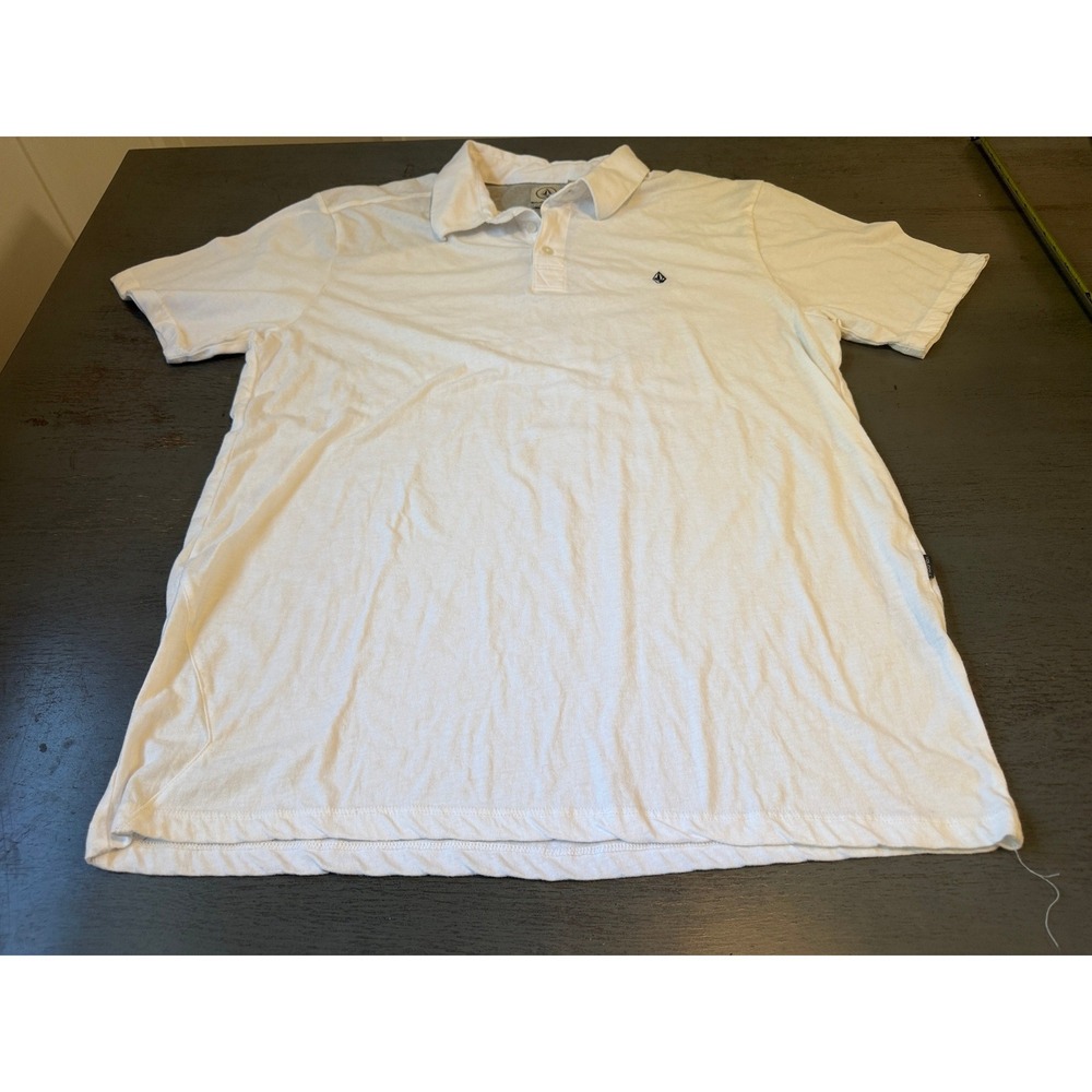 Volcom Mens White Short Sleeve Polo Shirt Stone Logo Size XL